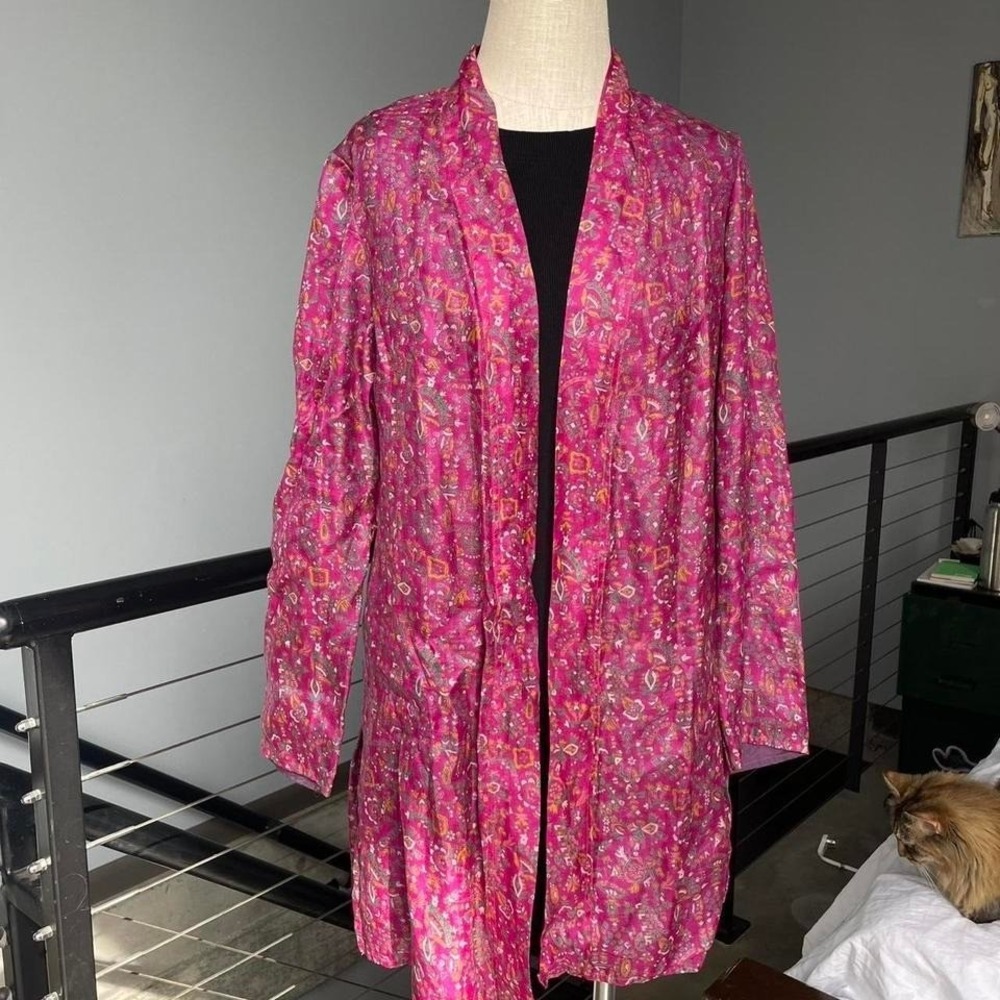 Pink floral boho 100% silk cardigan